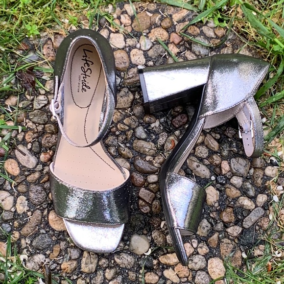 Silver Block Heel Sandal (NWOT) - Picture 2 of 13